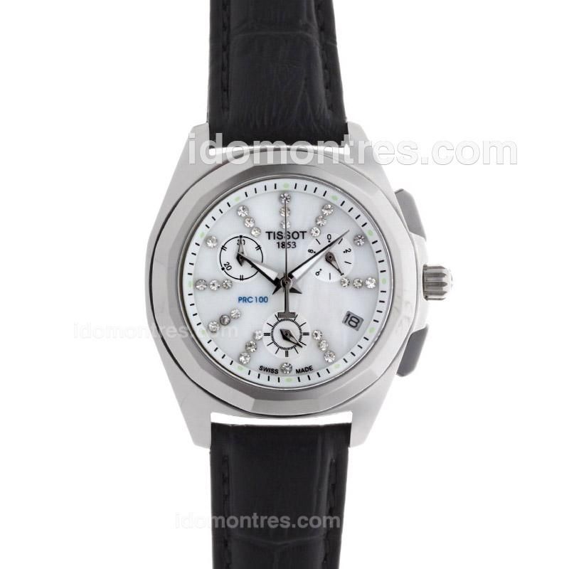 Tissot PRC100 Working Chronograph Diamond Markers White Dial with Leather Strap-Lady Size