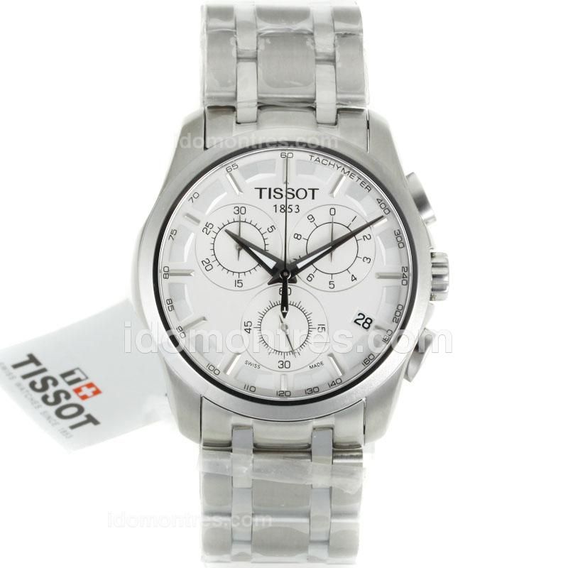Tissot PRC200 Swiss ETA Working Chronograph Stick Markers with White Dial-S/S