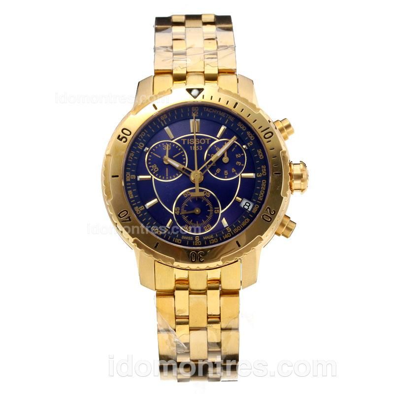 Tissot PRC200 Working Chronograph Original Movement Full Yellow gold with Blue Dial
