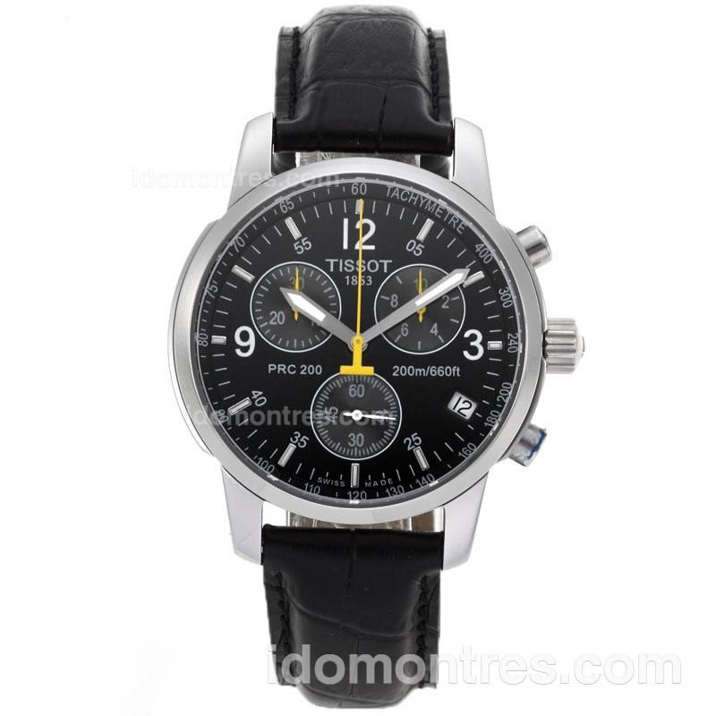 Tissot PRC200 Working Chronograph with Black Dial-Leather Strap