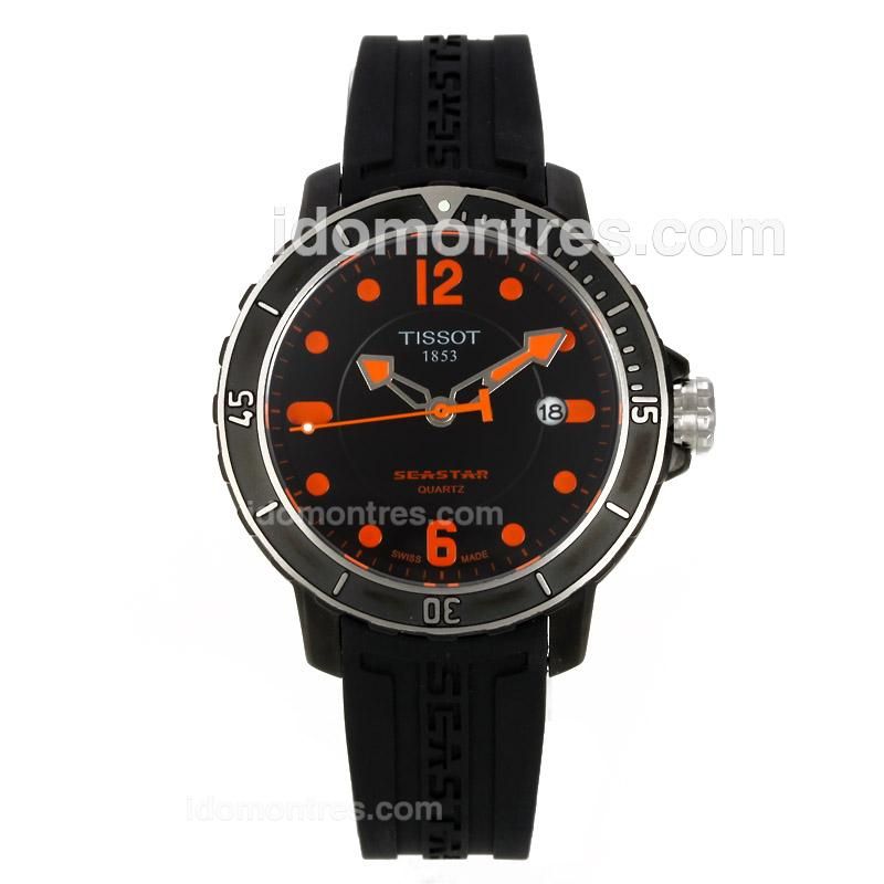 Tissot Seastar PVD Case with Black Dial-Orange Markers
