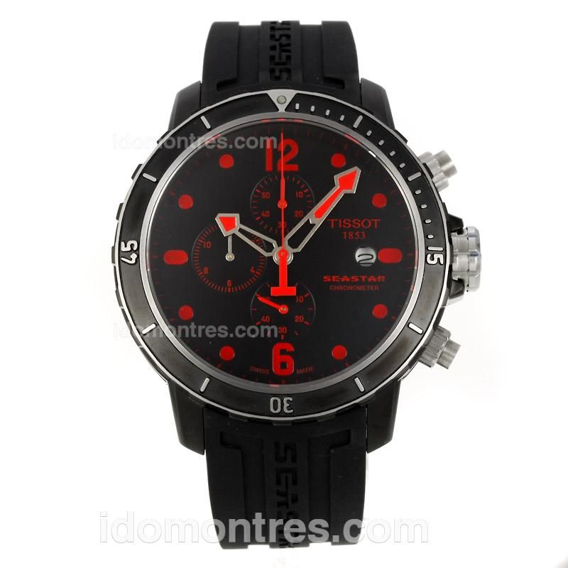 Tissot Seastar Working Chronograph PVD Case with Black Dial-Red Markers