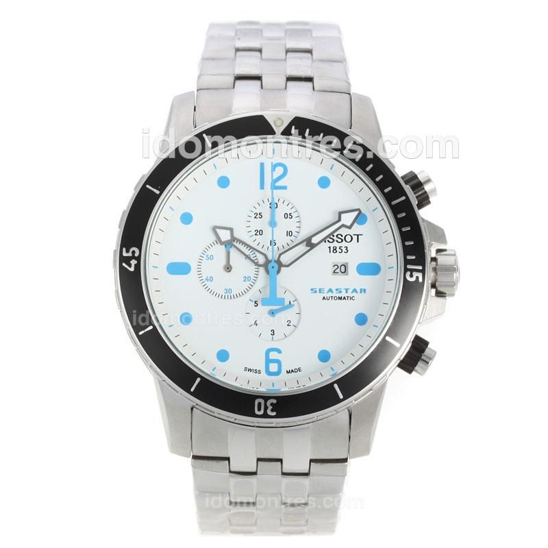 Tissot Seastar Working Chronograph with White Dial S/S-Blue Markers