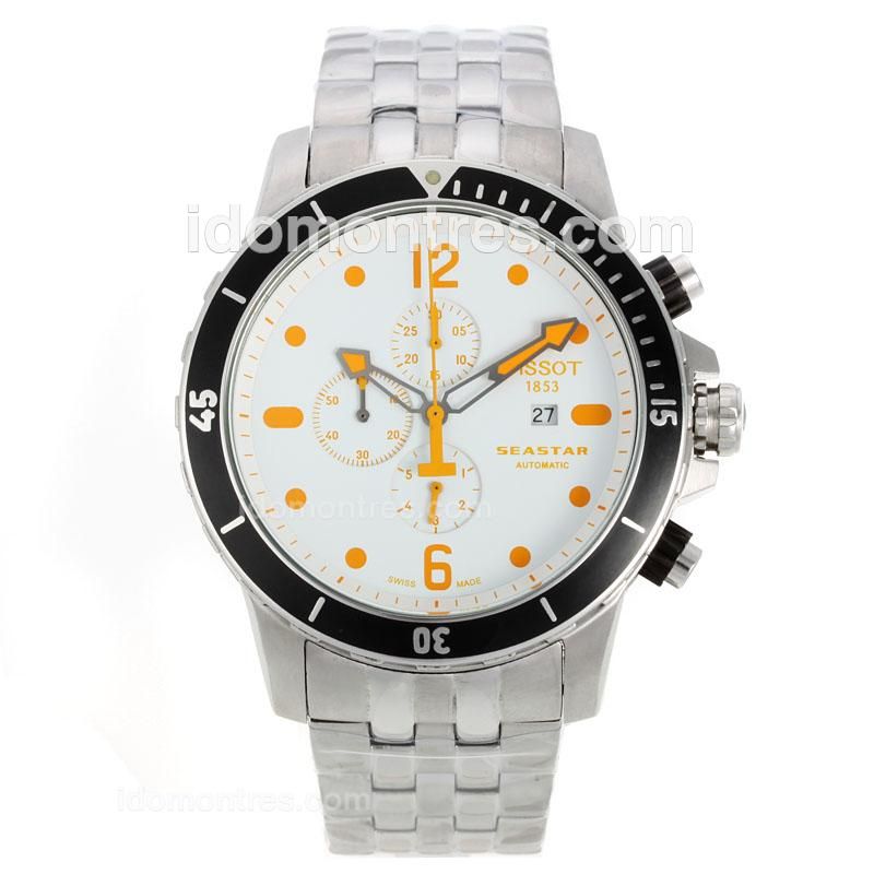 Tissot Seastar Working Chronograph with White Dial S/S-Orange Markers