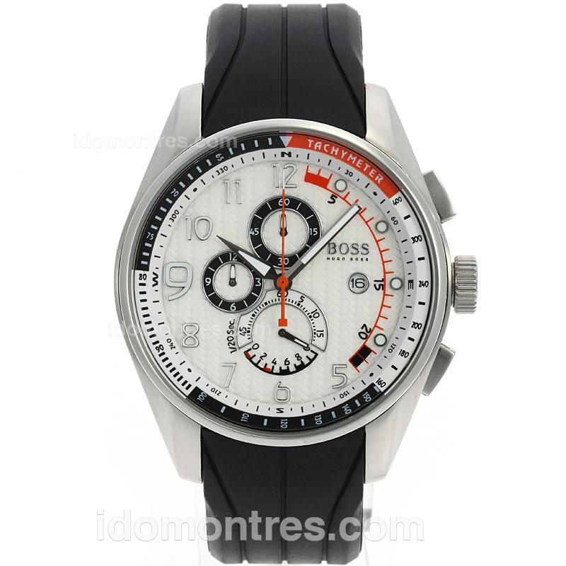 Hugo Boss Classic Working Chronograph with White Dial-Rubber Strap