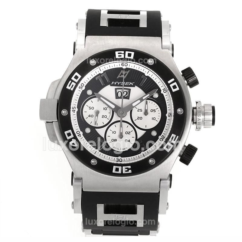 HYSEK ABYSS Explorer Chronograph Swiss Valjoux 7750 Movement with White/Black Dial-Rubber Strap