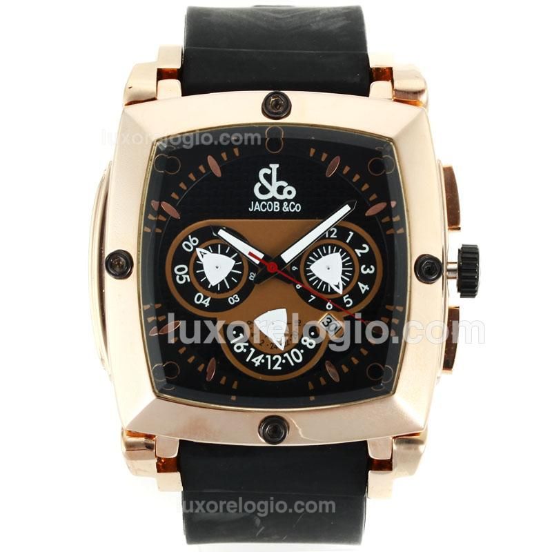 Jacob & Co Automatic Rose Gold Case with Black Dial-Rubber Strap