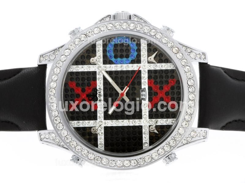 Jacob & Co Classic Five Time Zone Diamond Bezel and Black Dial with Leather Strap
