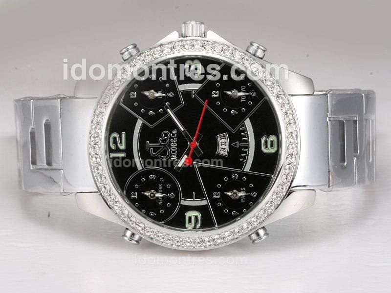 Jacob & Co Classic Five Time Zone Diamond Bezel with Black Dial