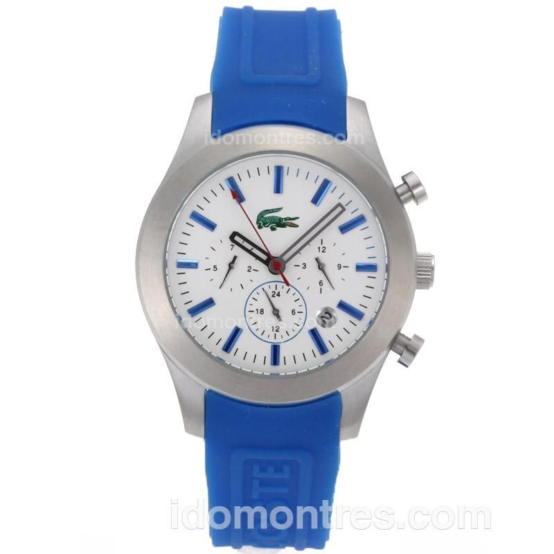 Lacoste Automatic Blue Stick Markes with White Dial-Blue Rubber Strap