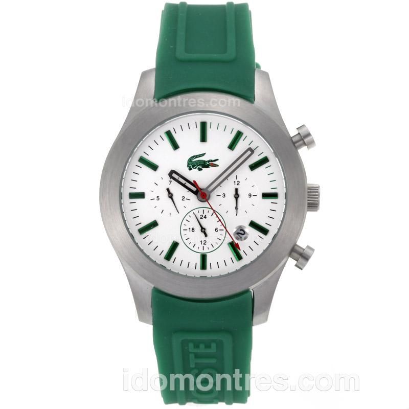 Lacoste Automatic Green Stick Markes with White Dial-Green Rubber Strap