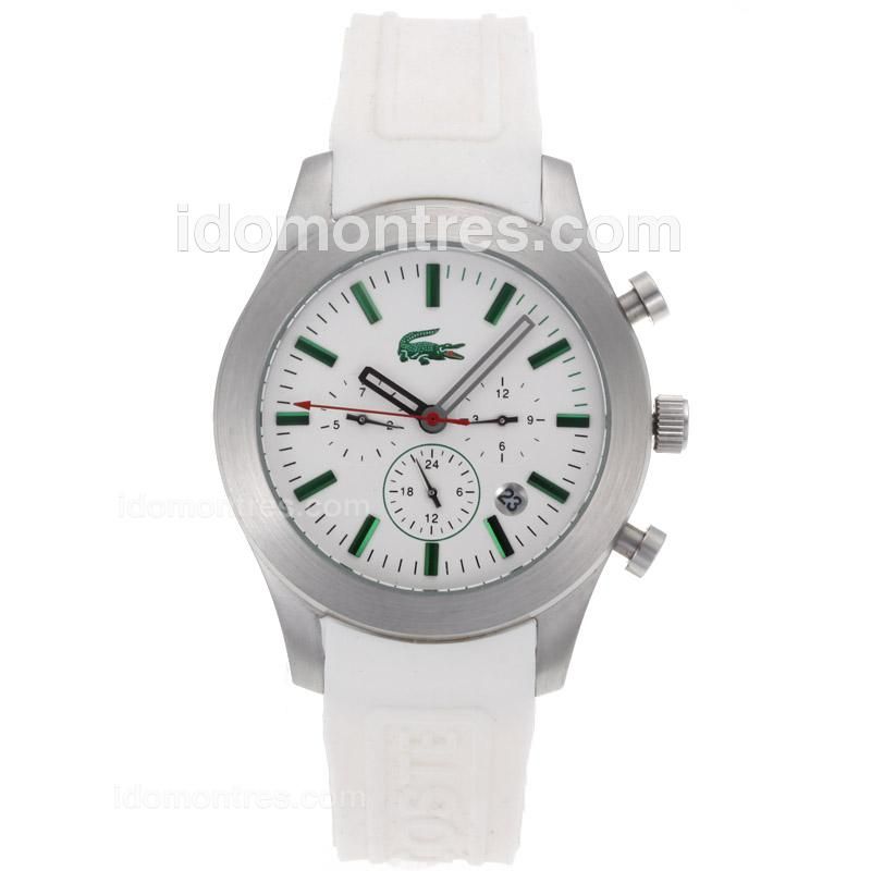 Lacoste Automatic Green Stick Markes with White Dial-White Rubber Strap