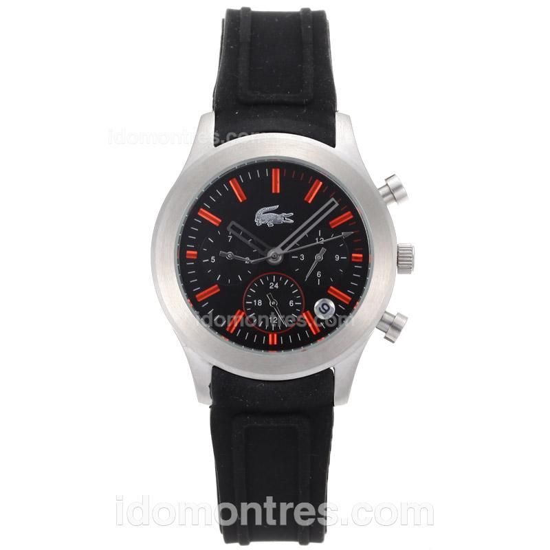 Lacoste Automatic Red Stick Markes with Black Dial-Black Rubber Strap
