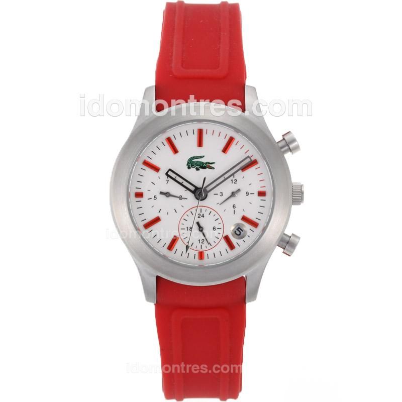 Lacoste Automatic Red Stick Markes with White Dial-Red Rubber Strap