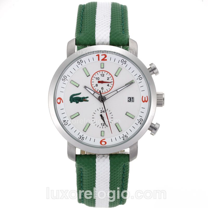 Lacoste Automatic Stick Markes with White Dial-Green Leather Strap