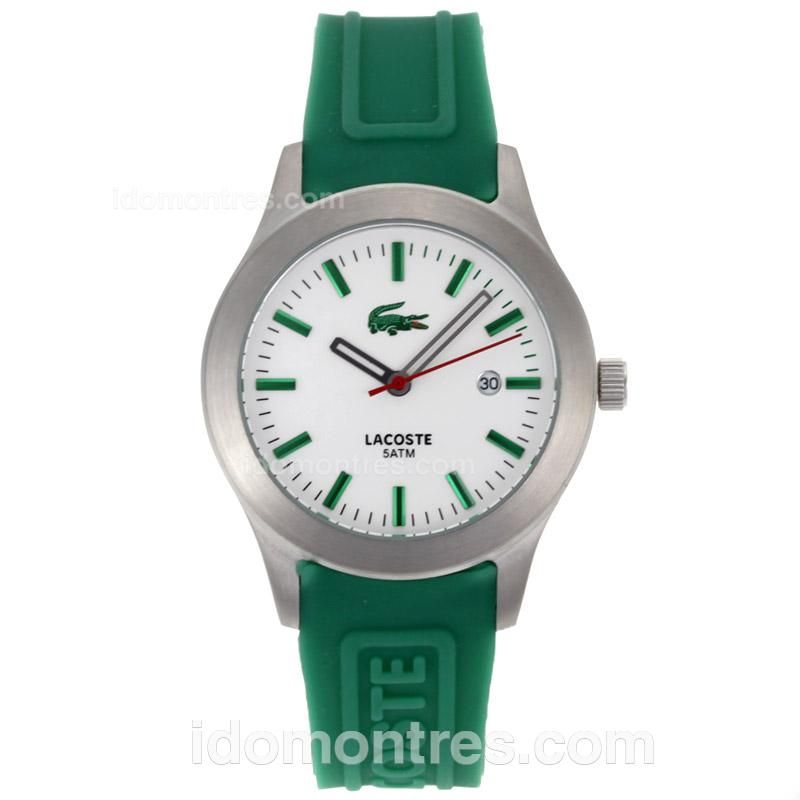 Lacoste Green Stick Markes with White Dial-Green Rubber Strap