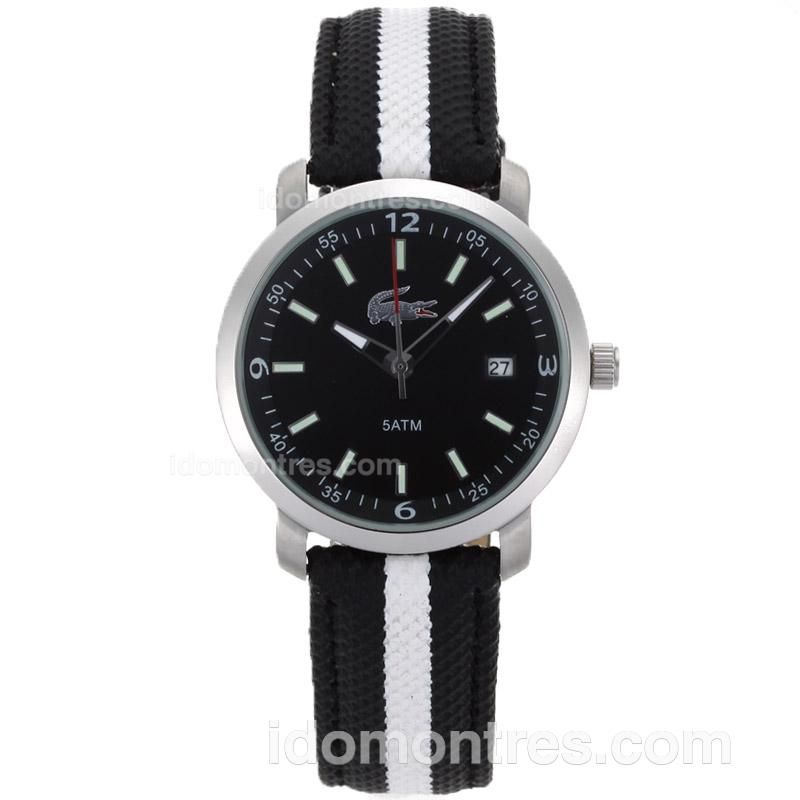 Lacoste Stick Markes with Black Dial-Black Leather Strap