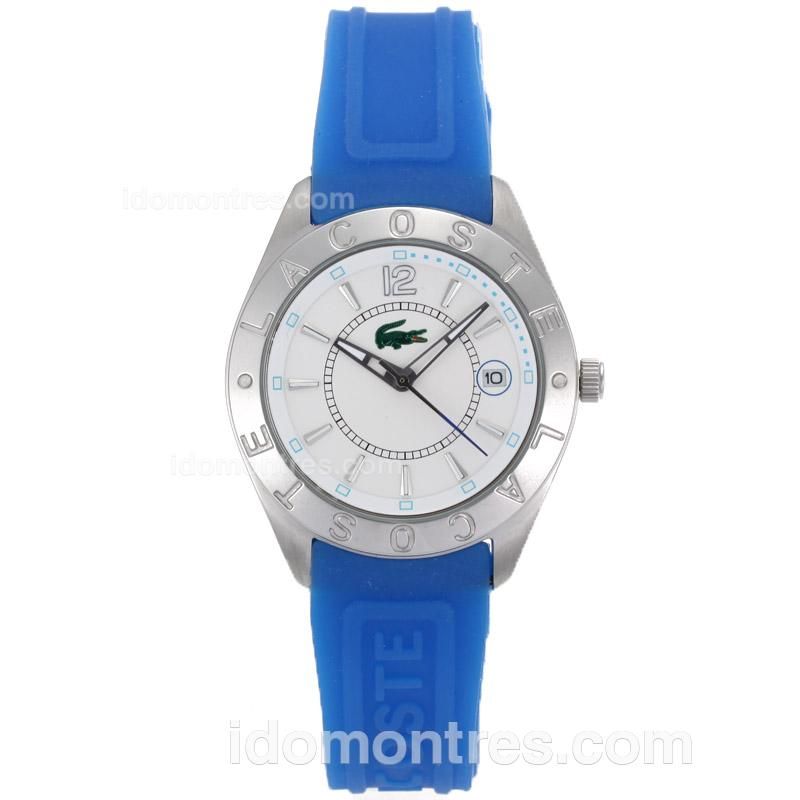 Lacoste Stick Markes with White Dial-Blue Rubber Strap