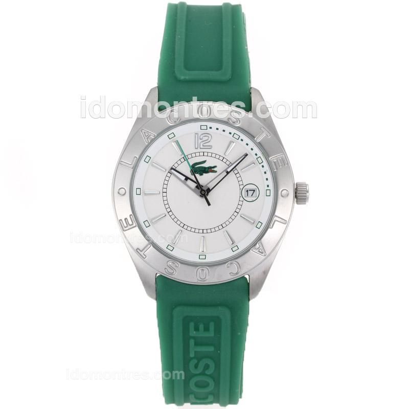 Lacoste Stick Markes with White Dial-Green Rubber Strap