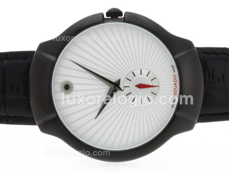 Movado Classic PVD Case with White Dial-Leather Strap