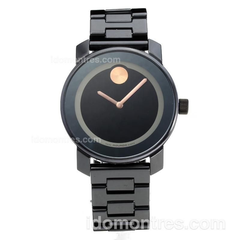 Movado Full Ceramic with Black Dial-Champagne Needle