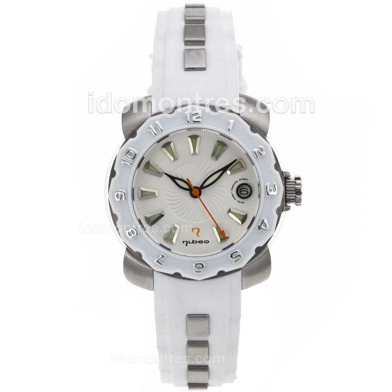 Nubeo Adventure White Bezel White Dial with Rubber Strap-Lady Size