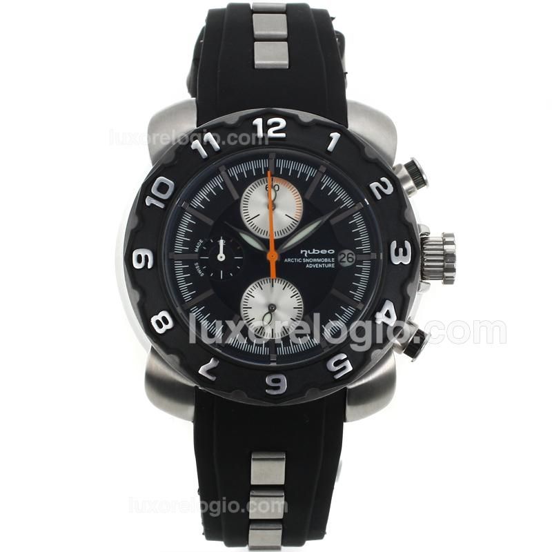 Nubeo Adventure Working Chronograph Black Bezel with Black Dial-Black Rubber Strap