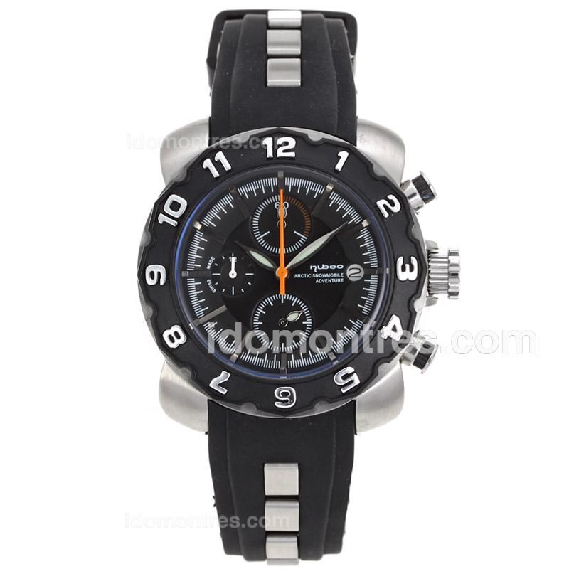 Nubeo Adventure Working Chronograph Black Bezel with Black Dial-Black Rubber Strap