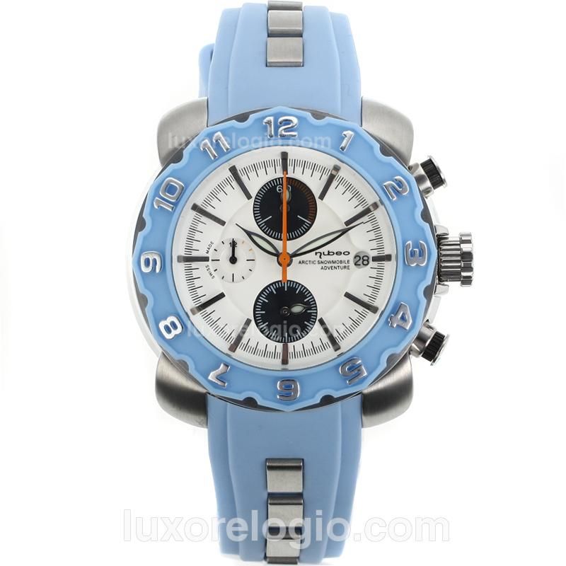 Nubeo Adventure Working Chronograph Blue Bezel with White Dial-Blue Rubber Strap