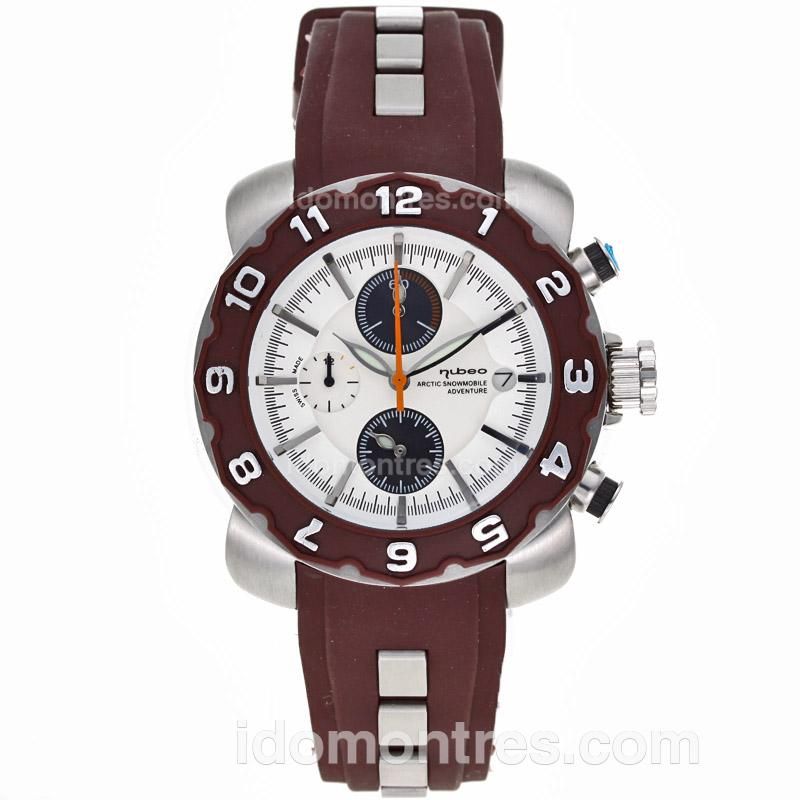 Nubeo Adventure Working Chronograph Brown Bezel with White Dial-Brown Rubber Strap