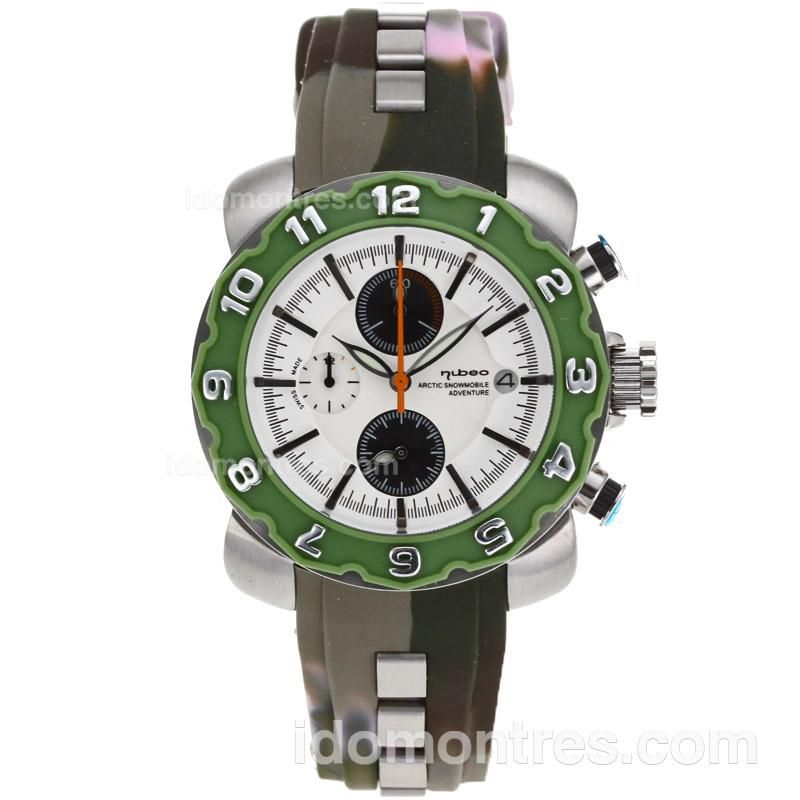 Nubeo Adventure Working Chronograph Green Bezel with White Dial-Rubber Strap