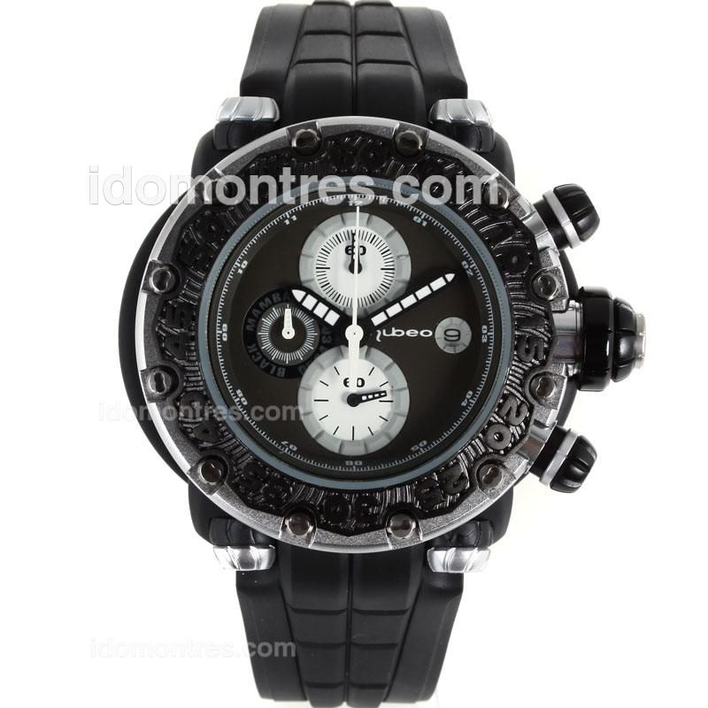 Nubeo Adventure Working Chronograph PVD Case with Black Dial-Black Rubber Strap