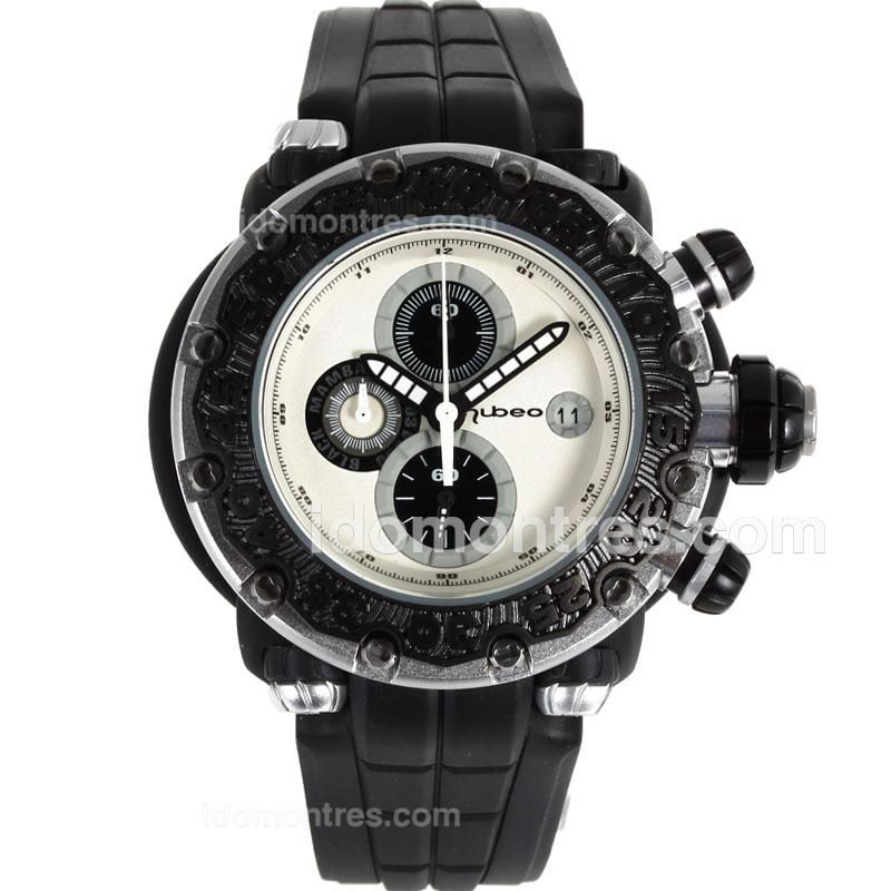 Nubeo Adventure Working Chronograph PVD Case with White Dial-Black Rubber Strap