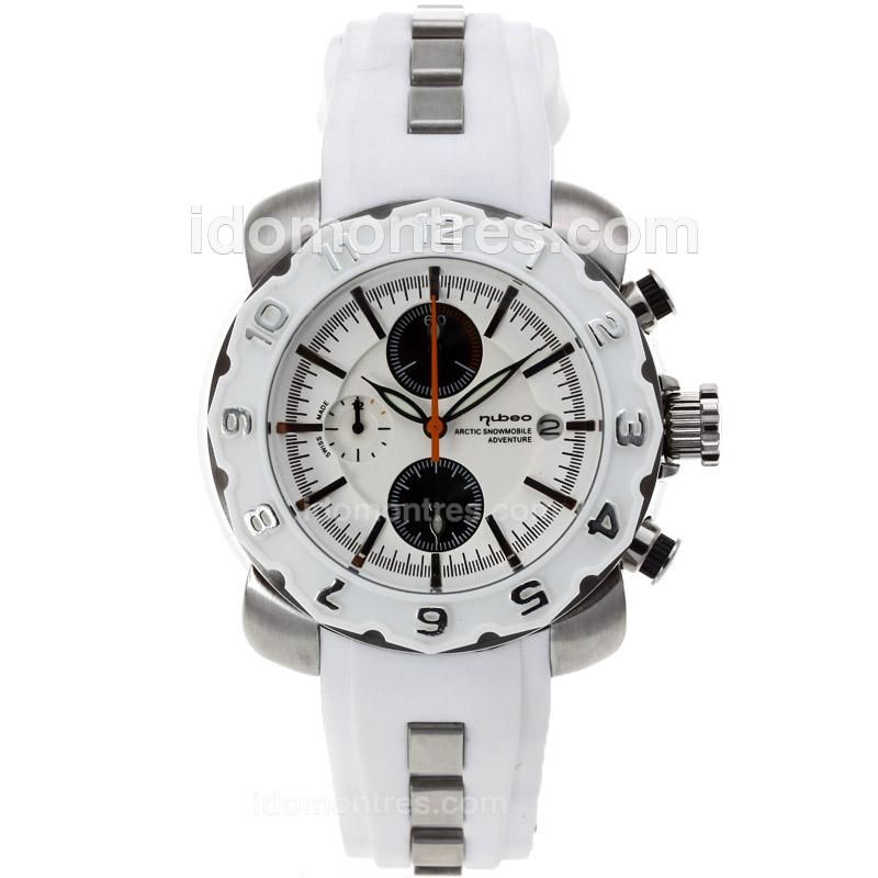 Nubeo Adventure Working Chronograph White Bezel with White Dial-White Rubber Strap