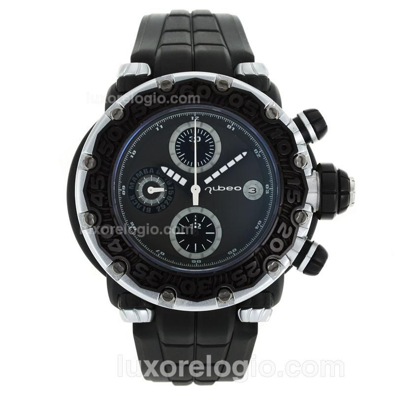 Nubeo Chronograph Swiss Valjoux 7750 Movement PVD Case with Black Dial-Rubber Strap