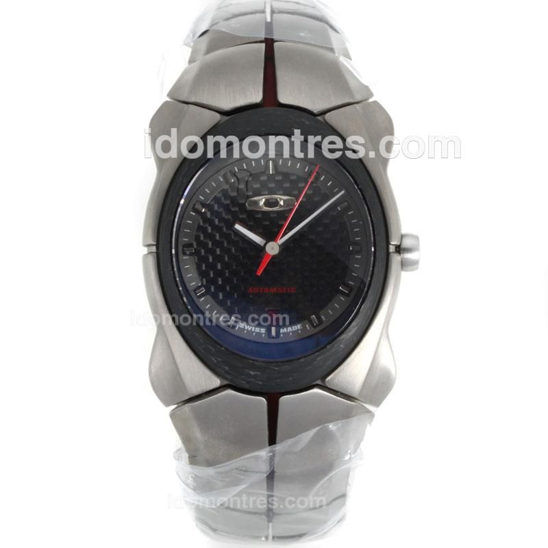 Oakley Swiss ETA 2824 Automatic Movement PVD Bezel with Black Carbon Fibre Style Dial-Red Rubber Coated