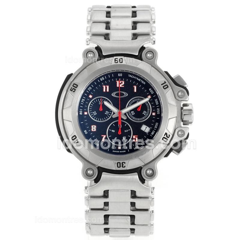 Oakley Swiss ETA Working Chronograph Number Markers with Black Dial-Sapphire Glass