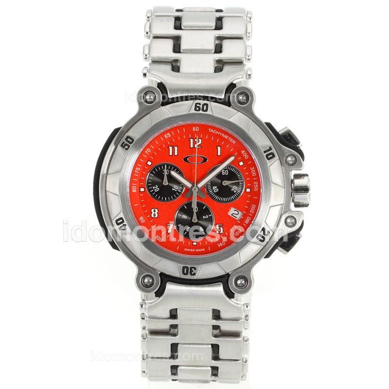 Oakley Swiss ETA Working Chronograph Number Markers with Red Dial-Sapphire Glass