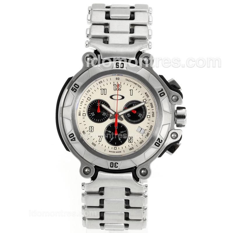 Oakley Swiss ETA Working Chronograph Number Markers with White Dial-Sapphire Glass