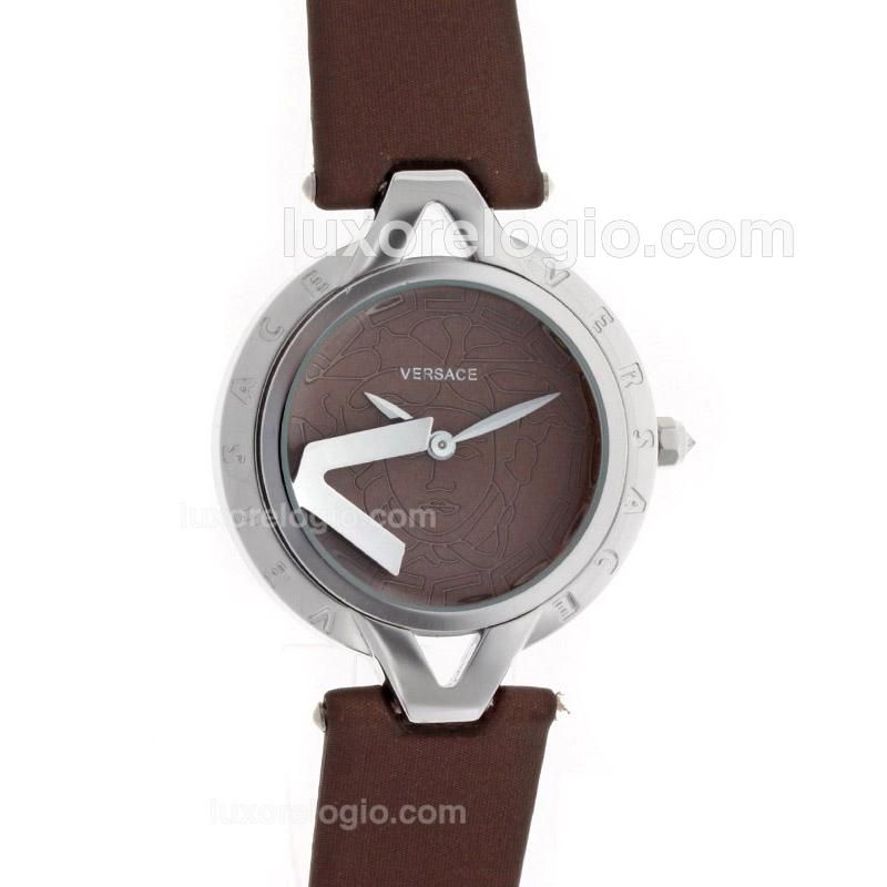 Versace Brown Dial with Leather Strap-Lady Size