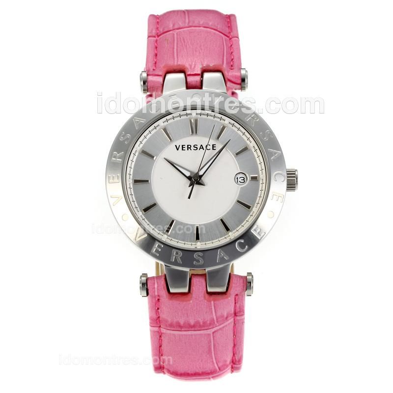 Versace Classic White Dial with Pink Leather Strap
