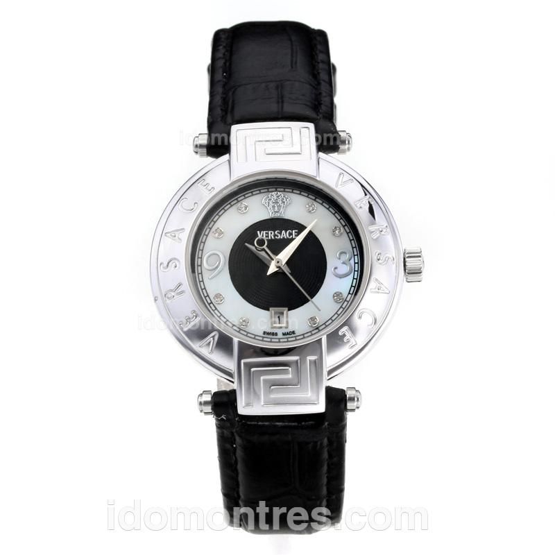 Versace Diamond Markers with Black Leather Strap-Sapphire Glass