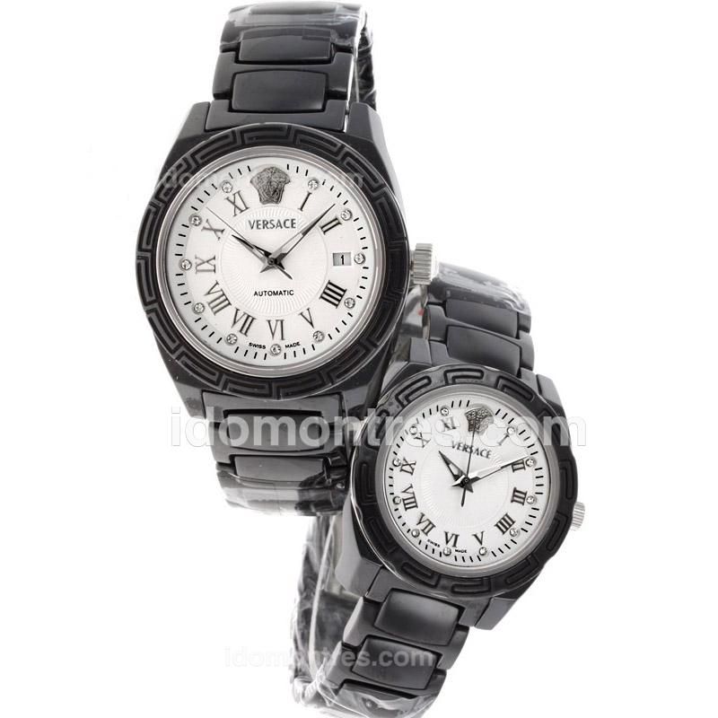 Versace Full Black Authentic Ceramic with White Dial-Couple Watch