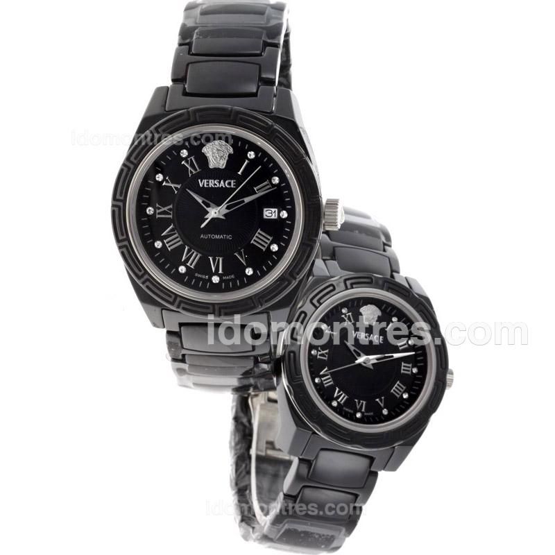 Versace Full Black Authentic Ceramic with Black Dial-Couple Watch