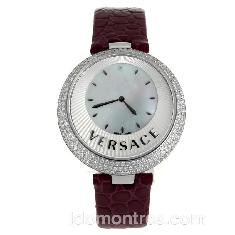Versace Perpetuelle Diamond Bezel with Sunray Dial-Purple Leather Strap