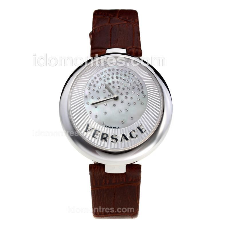 Versace Perpetuelle Swiss ETA Movement with Sunray Dial-Coffee Leather Strap-Sapphire Glass