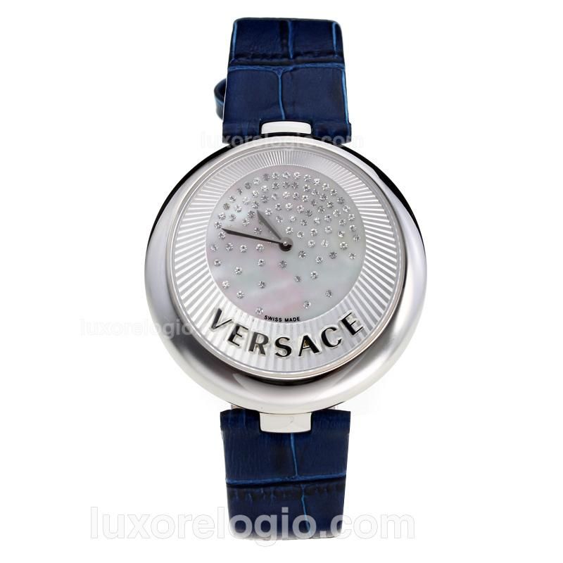 Versace Perpetuelle Swiss ETA Movement with Sunray Dial-Blue Leather Strap-Sapphire Glass