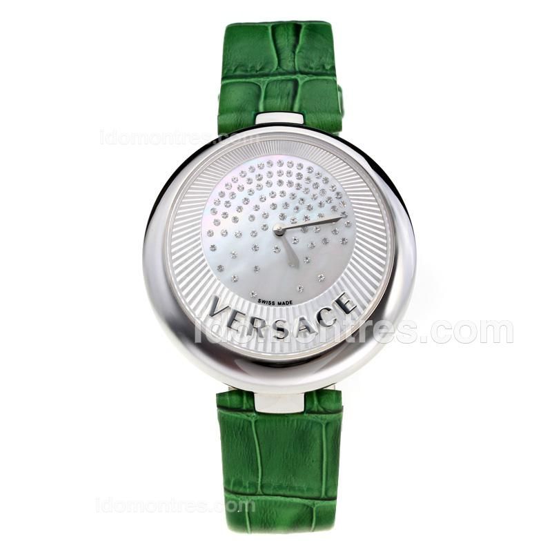 Versace Perpetuelle Swiss ETA Movement with Sunray Dial-Green Leather Strap-Sapphire Glass