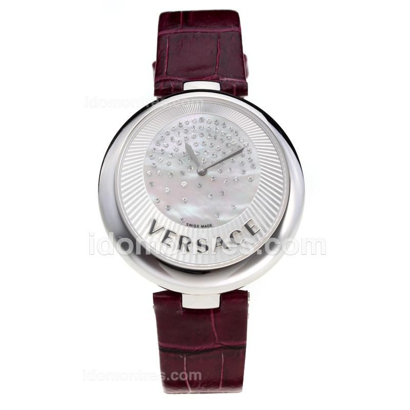Versace Perpetuelle Swiss ETA Movement with Sunray Dial-Purple Leather Strap-Sapphire Glass