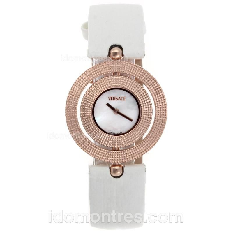 Versace Rose Gold Case MOP Dial with Leather Strap-Lady Size